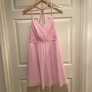 DAVIDS BRIDAL PINK RAYON BLEND TWIST BACK BRIDESMADE DRESS
